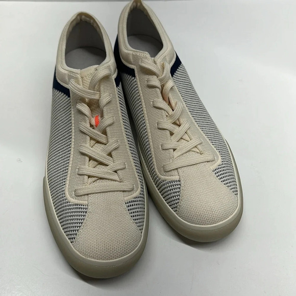 Rothy's The Lace Up Sneaker Shoes Classic Navy Off White Cream Stripe Womens 10 - Picture 3 of 11